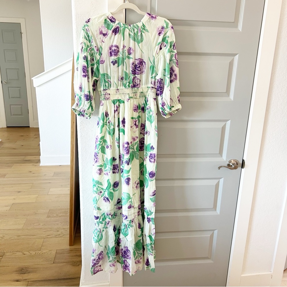 New Free People Golden Hour Maxi Dress Saltwater Combo Green Floral - Picture 5 of 5